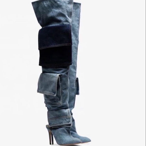 Shoes - 🆕11 CITY GIRL DENIM OVER THE KNEE THIGH BOOT BIG POCKETS LIGHT BLUE & DARK BLUE